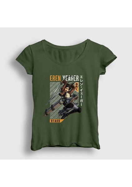 Kadın Haki Eren Fan Anime Attack On Titan T-Shirt