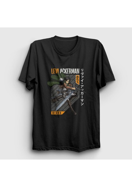 Unisex Siyah Levi Fan Anime Attack On Titan T-Shirt