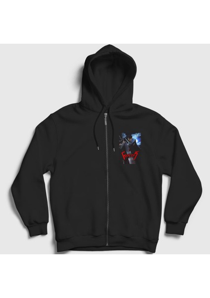 Unisex Siyah Night Anime Berserk Fermuarlı Kapüşonlu Sweatshirt