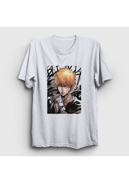 Unisex Beyaz Ichigo Anime Bleach T-Shirt