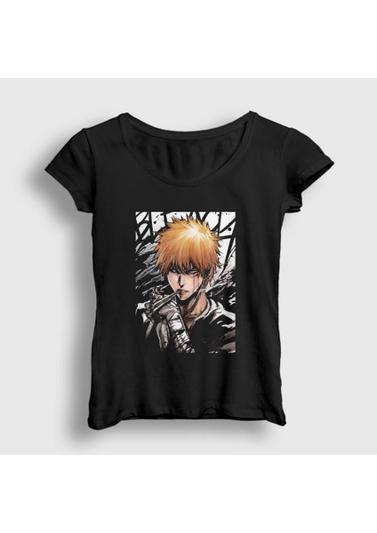 Kadın Siyah Ichigo Anime Bleach T-Shirt