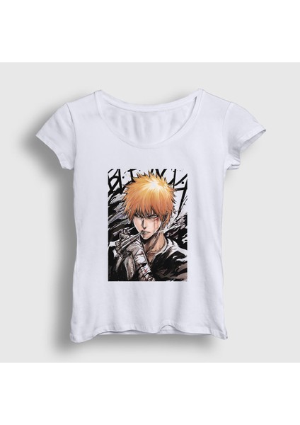 Kadın Beyaz Ichigo Anime Bleach T-Shirt