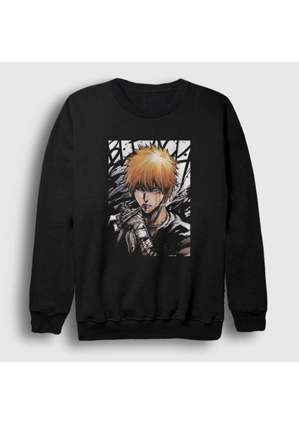 Unisex Siyah Ichigo Anime Bleach Sweatshirt
