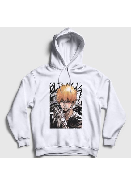 Unisex Beyaz Ichigo Anime Bleach Kapüşonlu Sweatshirt