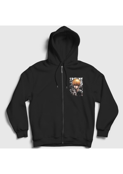 Unisex Siyah Ichigo Anime Bleach Fermuarlı Kapüşonlu Sweatshirt