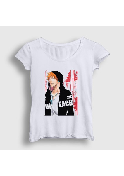 Kadın Beyaz Ichigo V2 Anime Bleach T-Shirt
