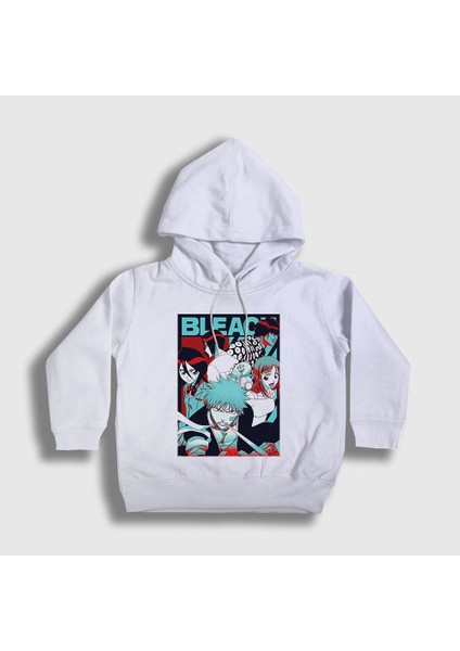 Unisex Çocuk Beyaz Poster Anime Bleach Kapüşonlu Sweatshirt