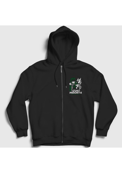 Unisex Siyah Izuku Anime Boku No Hero Academia Fermuarlı Kapüşonlu Sweatshirt