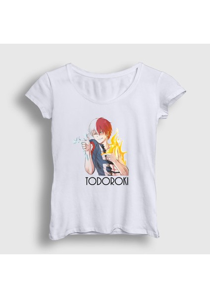 Kadın Beyaz Shoto Anime Boku No Hero Academia T-Shirt