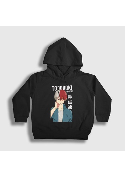 Unisex Çocuk Siyah Shotou Anime Boku No Hero Academia Kapüşonlu Sweatshirt