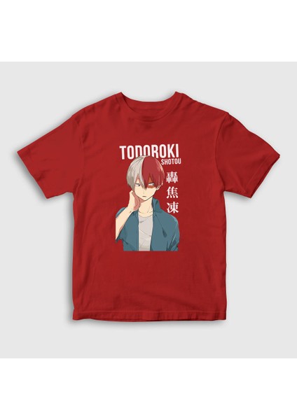 Unisex Çocuk Kırmızı Shotou Anime Boku No Hero Academia T-Shirt