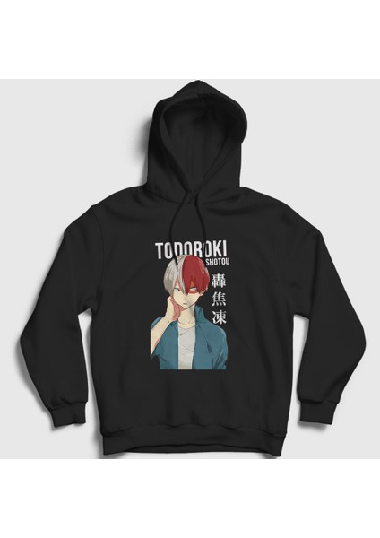 Unisex Siyah Shotou Anime Boku No Hero Academia Kapüşonlu Sweatshirt