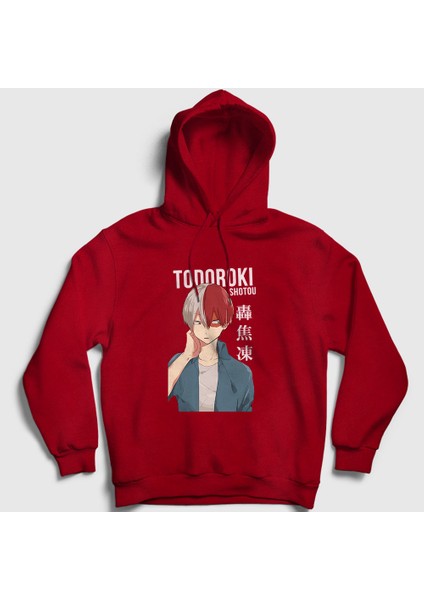 Unisex Kırmızı Shotou Anime Boku No Hero Academia Kapüşonlu Sweatshirt