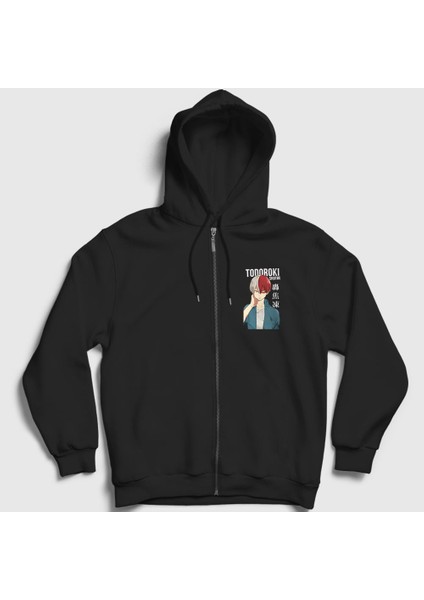 Unisex Siyah Shotou Anime Boku No Hero Academia Fermuarlı Kapüşonlu Sweatshirt
