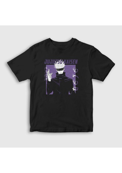 Unisex Çocuk Siyah Gojo Anime Jujutsu Kaisen T-Shirt