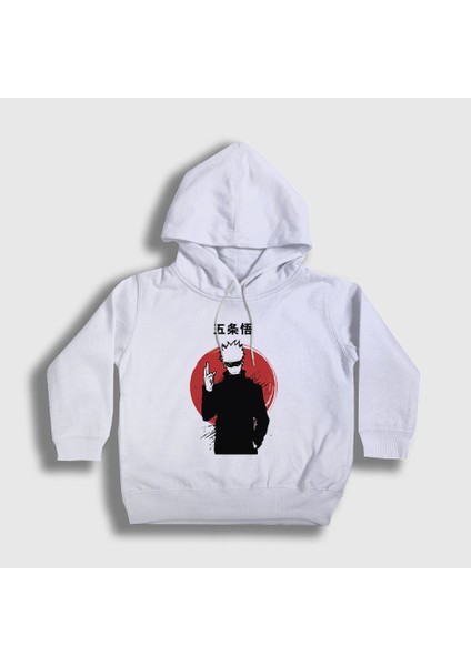 Unisex Çocuk Beyaz Satoru Anime Jujutsu Kaisen Kapüşonlu Sweatshirt