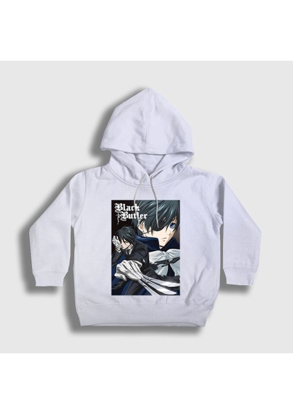 Unisex Çocuk Beyaz Poster Anime Kuroshitsuji Kapüşonlu Sweatshirt