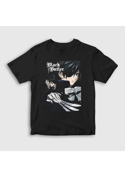 Unisex Çocuk Siyah Poster Anime Kuroshitsuji T-Shirt