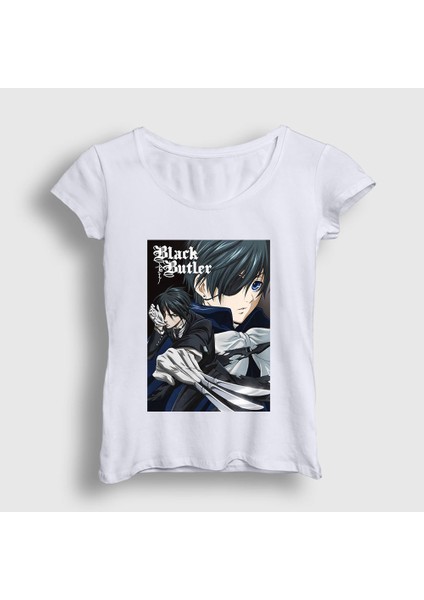 Kadın Beyaz Poster Anime Kuroshitsuji T-Shirt