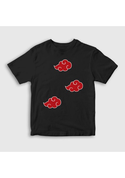 Unisex Çocuk Siyah Akatsuki Anime Naruto T-Shirt