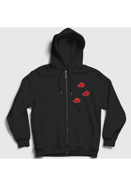 Unisex Siyah Akatsuki Anime Naruto Fermuarlı Kapüşonlu Sweatshirt