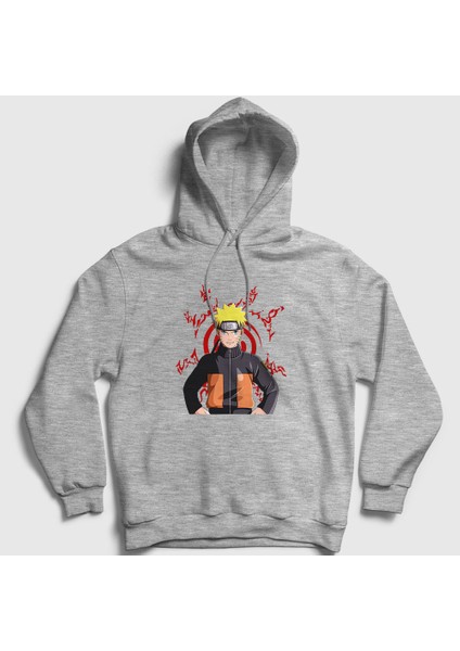 Unisex Gri Fuinjutsu Anime Naruto Kapüşonlu Sweatshirt