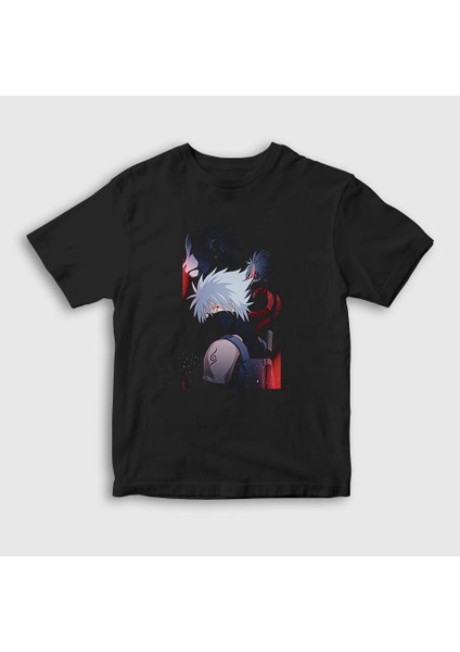 Unisex Çocuk Siyah Kakashi V2 Anime Naruto T-Shirt