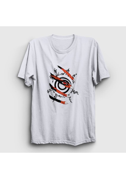 Unisex Beyaz Kyuubi Anime Naruto T-Shirt