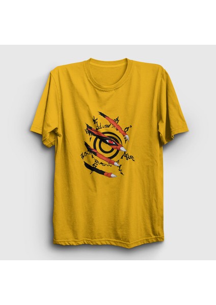 Unisex Sarı Kyuubi Anime Naruto T-Shirt