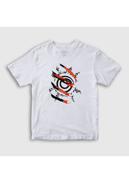 Unisex Çocuk Beyaz Kyuubi Anime Naruto T-Shirt