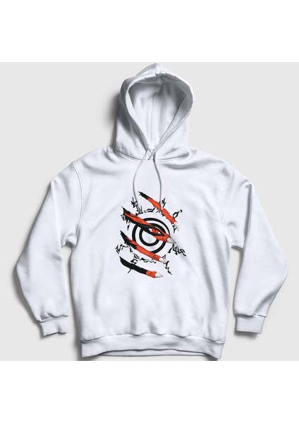 Unisex Beyaz Kyuubi Anime Naruto Kapüşonlu Sweatshirt