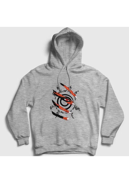 Unisex Gri Kyuubi Anime Naruto Kapüşonlu Sweatshirt
