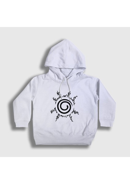 Unisex Çocuk Beyaz Seal Anime Naruto Kapüşonlu Sweatshirt