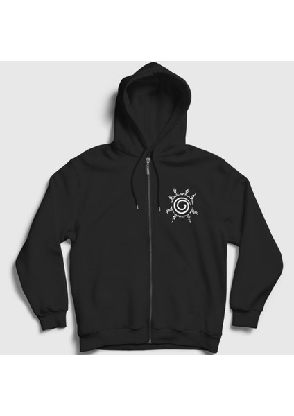 Unisex Siyah Seal Anime Naruto Fermuarlı Kapüşonlu Sweatshirt