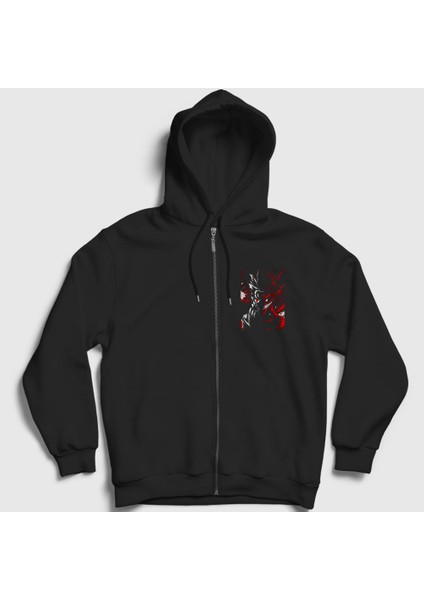 Unisex Siyah Wild Anime Naruto Fermuarlı Kapüşonlu Sweatshirt