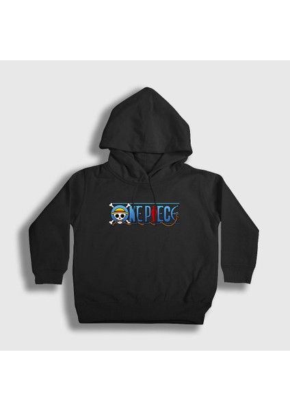 Unisex Çocuk Siyah Anime One Piece Kapüşonlu Sweatshirt