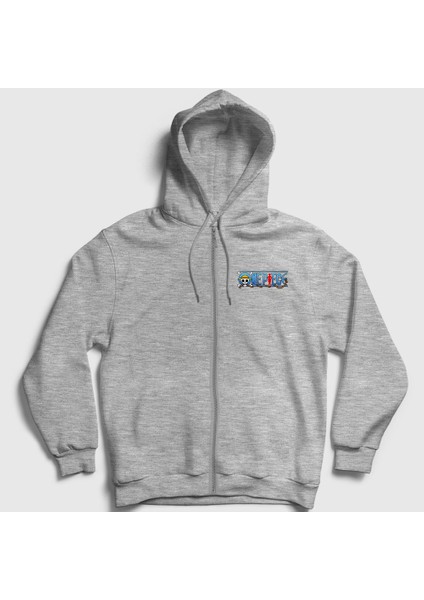 Unisex Gri Anime One Piece Fermuarlı Kapüşonlu Sweatshirt