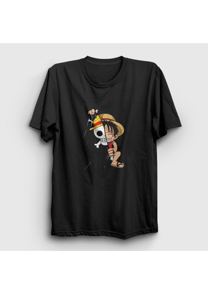 Unisex Siyah Flag Anime One Piece T-Shirt
