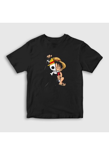 Unisex Çocuk Siyah Flag Anime One Piece T-Shirt