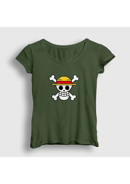 Kadın Haki Logo Anime One Piece T-Shirt