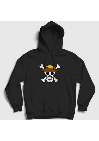 Unisex Siyah Logo Anime One Piece Kapüşonlu Sweatshirt