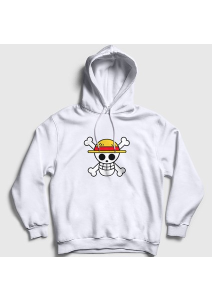 Unisex Beyaz Logo Anime One Piece Kapüşonlu Sweatshirt