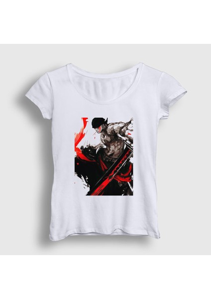 Kadın Beyaz Zoro Anime One Piece T-Shirt