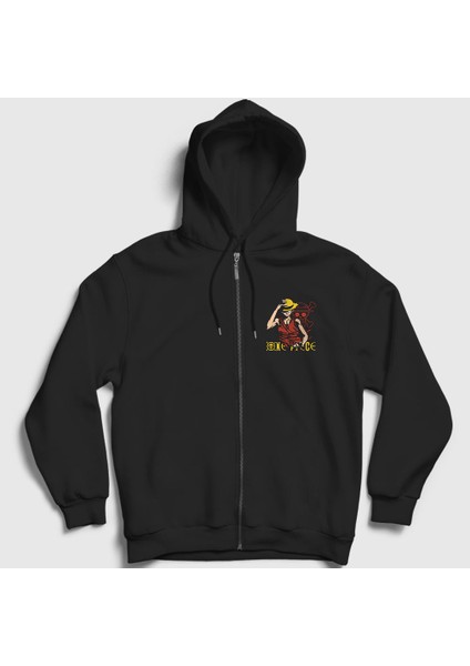 Unisex Siyah Monkey Luffy Anime One Piece Fermuarlı Kapüşonlu Sweatshirt