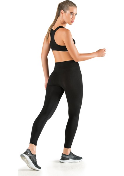 Kadın Siyah Dikişsiz Örme Korsajlı Uzun Sporcu Tayt XL - XXL modelleri