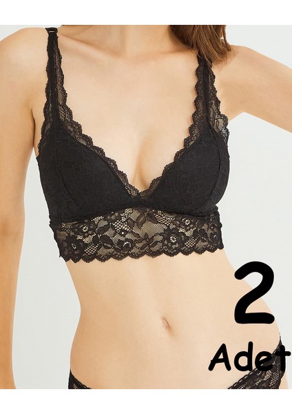 Kadın Siyah Dantelli Içi Boş Kaplı Bralet 90502S - 2 Adet