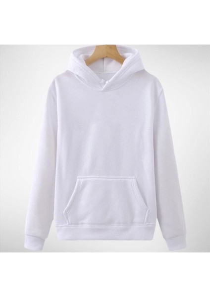 Beyaz Kapüşonlu Tam Kışlık Oversize Pamuk Outdoor Erkek Hoodie