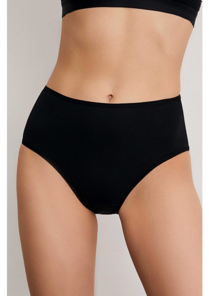 Kadın 3'lü Bato Yüksek Bel Beyaz Siyah Ten Slip Külot