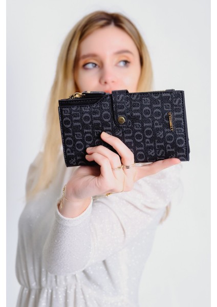 Kadın Siyah Baskı Desenli El ve Omuz Çanta ve Cüzdan Seti JPT2055-09 indirimleri