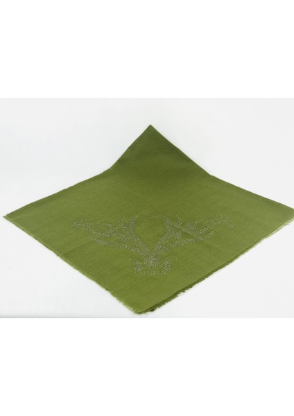 Taşlı Lüx Eşarp - Haki Yeşil - Lale Desen